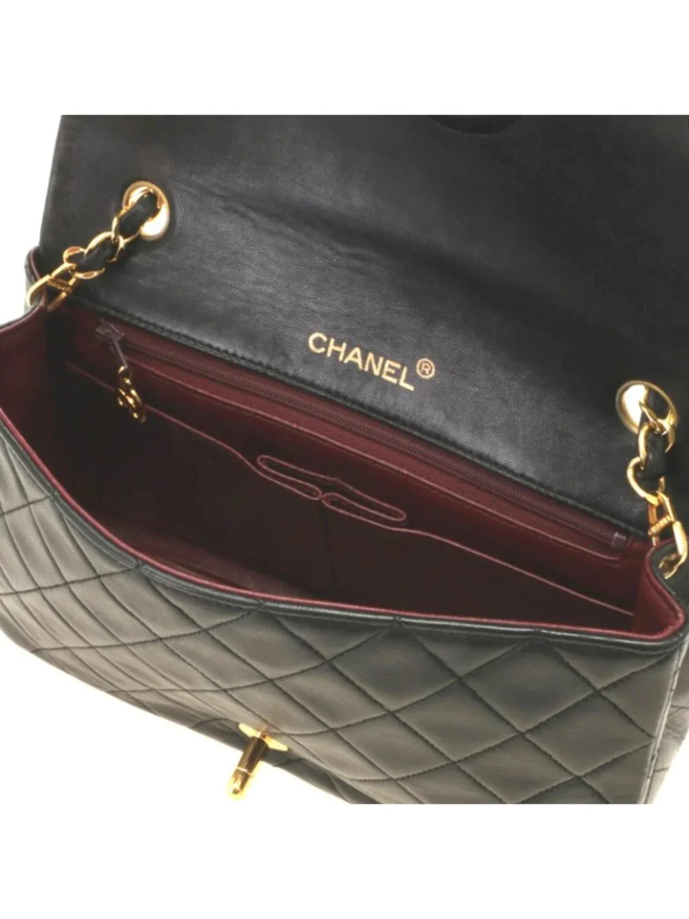 Chanel Quilted 23 Turnlock Full Flap Chain Shoulder Bag Black Gold Lambskin